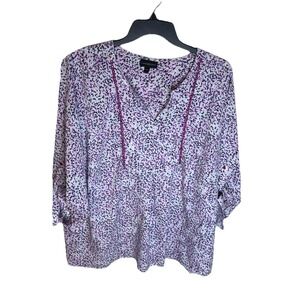 Lane Bryant‎ 26/28 Popover Top Shirt Roll Tab Sleeves Notch Neckline